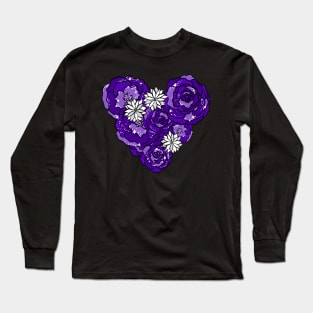 Purple Heart of Roses and Daisies Long Sleeve T-Shirt